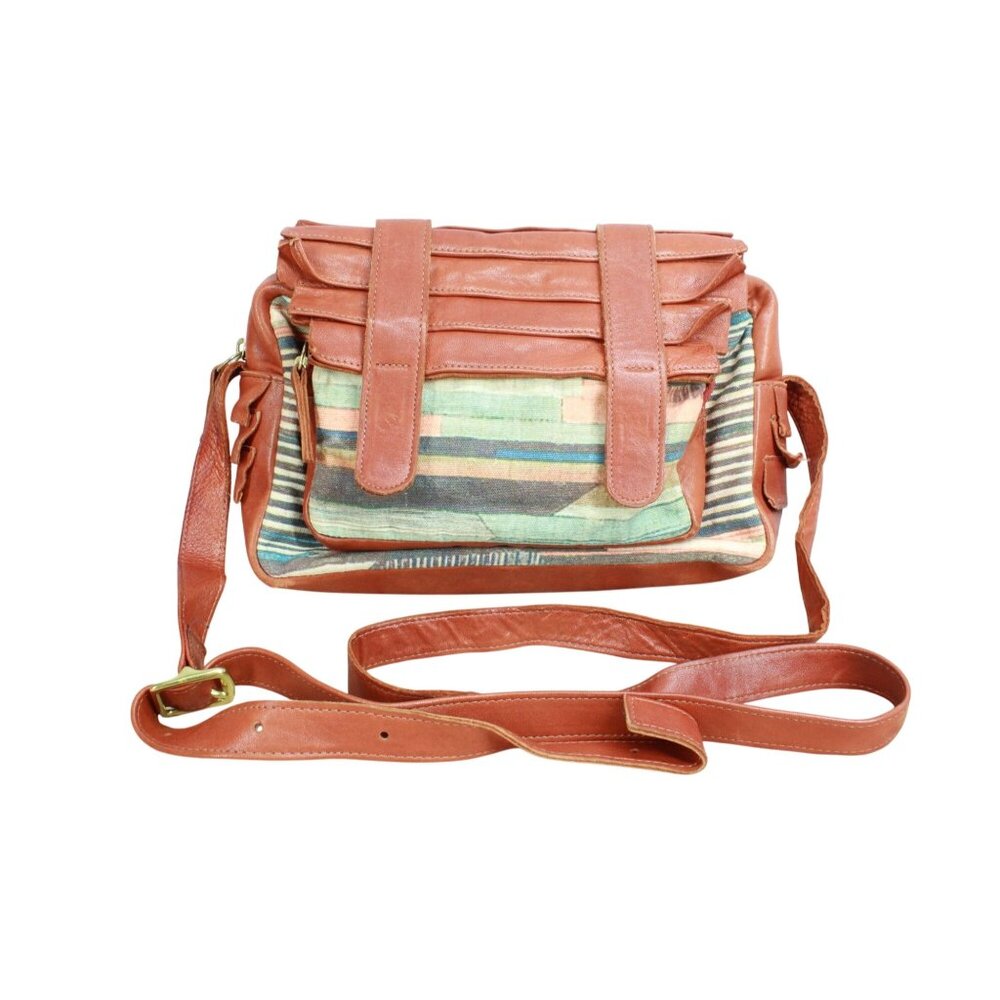 Collina Strada Tapestry Leather Fabric Crossbody Bag Brown